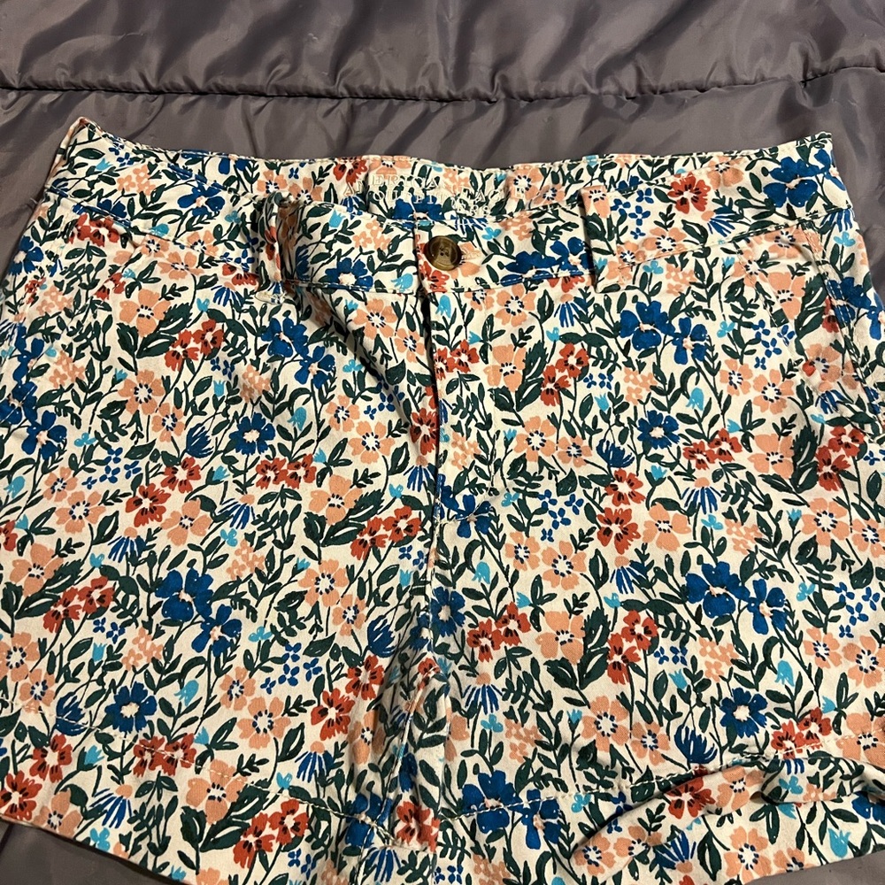 American Eagle Outfitters Floral High Waist Shorts - Blue and Orange